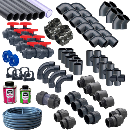 Preview: PoolConnect PVC 50mm Verrohrung Komplettset inkl. Bypass für Poolbau, Pooltechnik